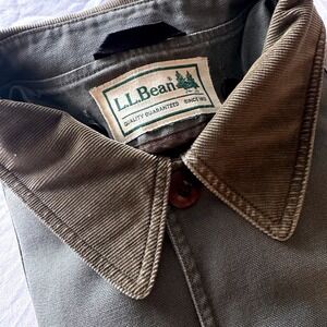 VTG LL Bean Barn Coat Mens Large Green Canvas Plaid Lined Chore Jacket Button